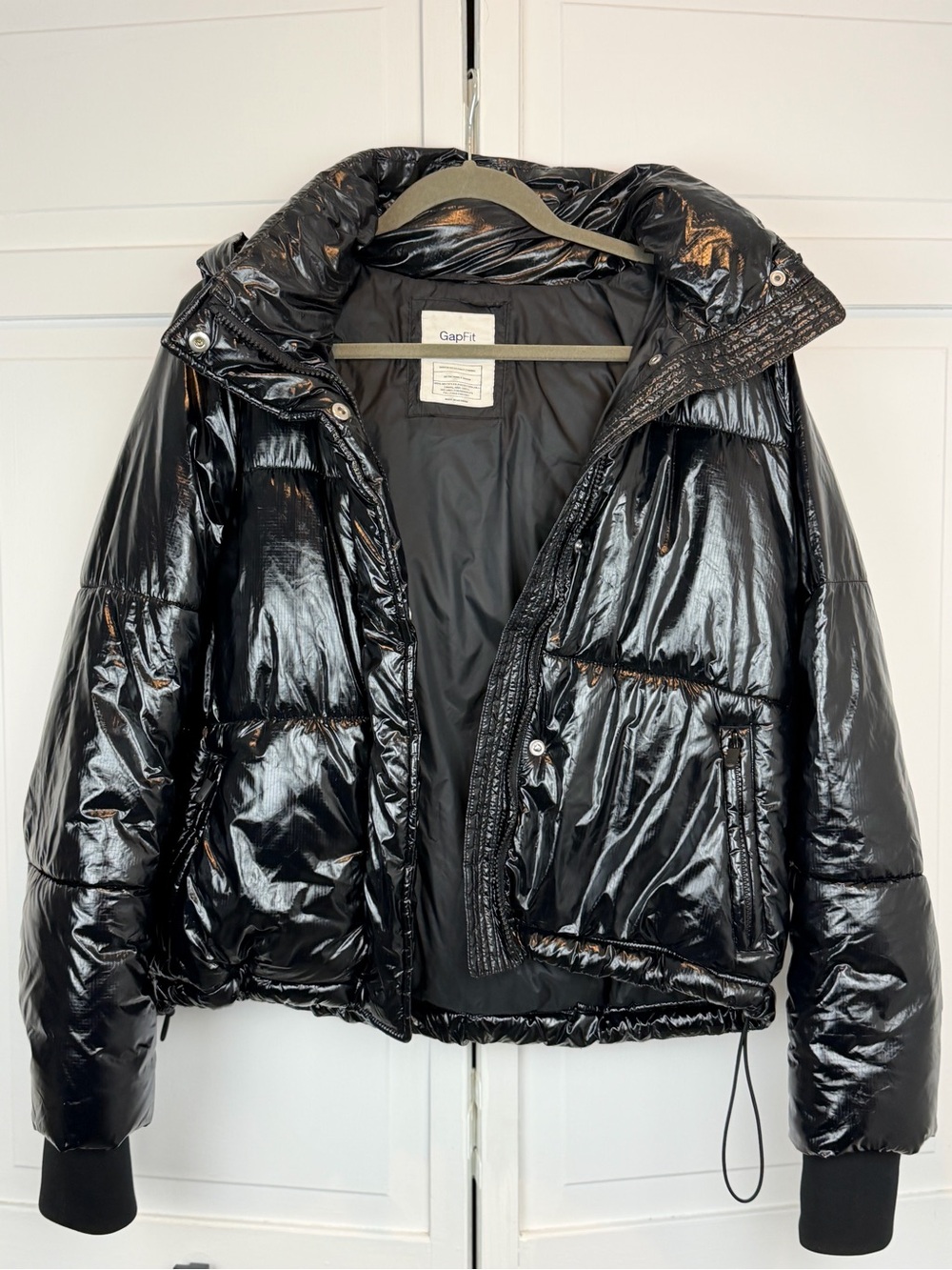 GAP Shiny Black Puffer Jacket with High Collar